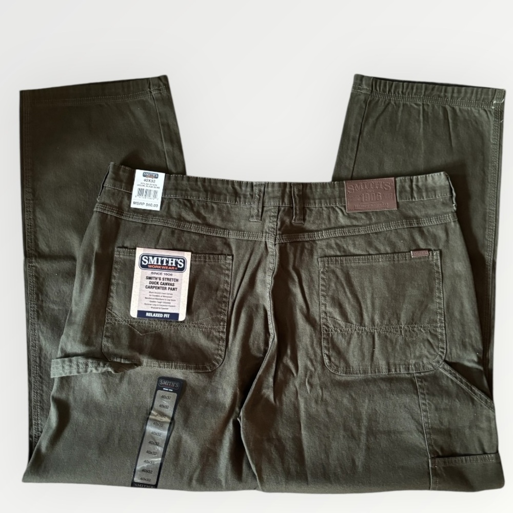 Smith’s Men's Olive Cargo Duck Canvas Carpenter Workwear Pants Size 40 X 32 NWT